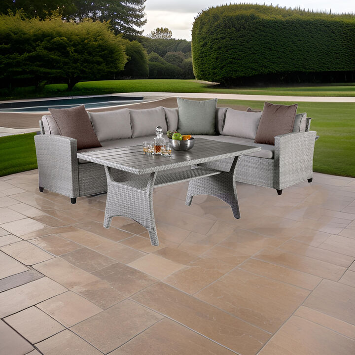 Maria 3 Piece Outdoor Patio Dining Set, L Sectional Sofa with Table, Black