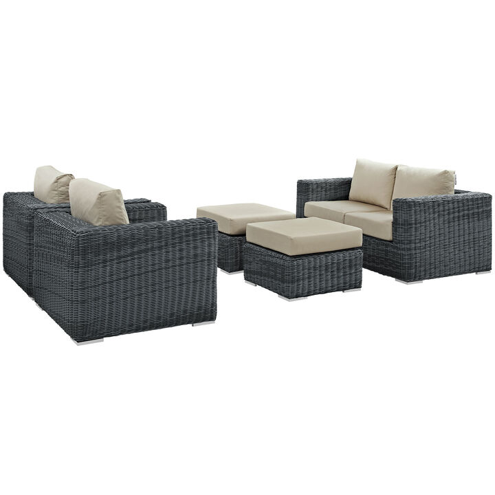 Summon 5 Piece Outdoor Patio Sunbrella Sectional Set - Canvas Antique Beige