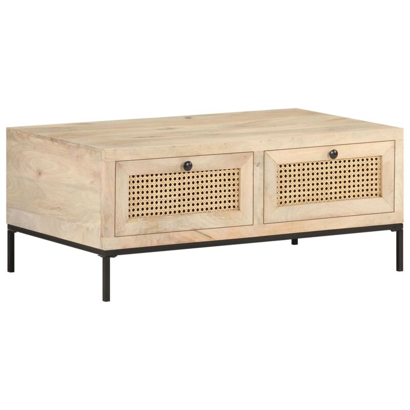 CHARMMA Coffee Table 35.4"x19.7"x14.6" Solid Mango Wood and Natural Cane