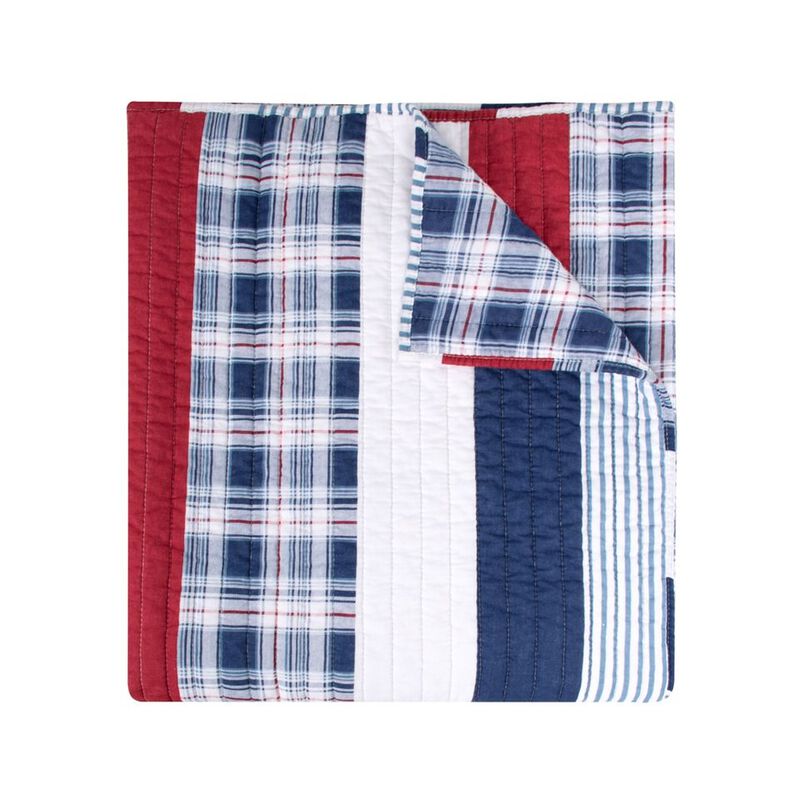 50 x 60 Quilted Throw Blanket, Cotton Fill, Solid, Plaid Stripes, Red, Blue