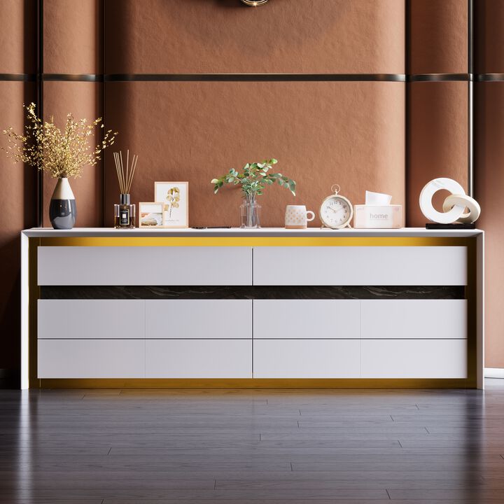 FUFU&GAGA 68.9" Modern Dresser with 6 Drawers,  (68.9" W x 15.7" D x 23.6"H), White