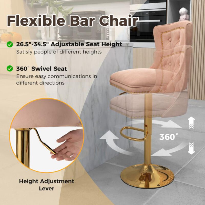 Hivvago Set of 2 Bar Chairs with Footrest  Electroplated Metal Base and Anti-Slip Ring