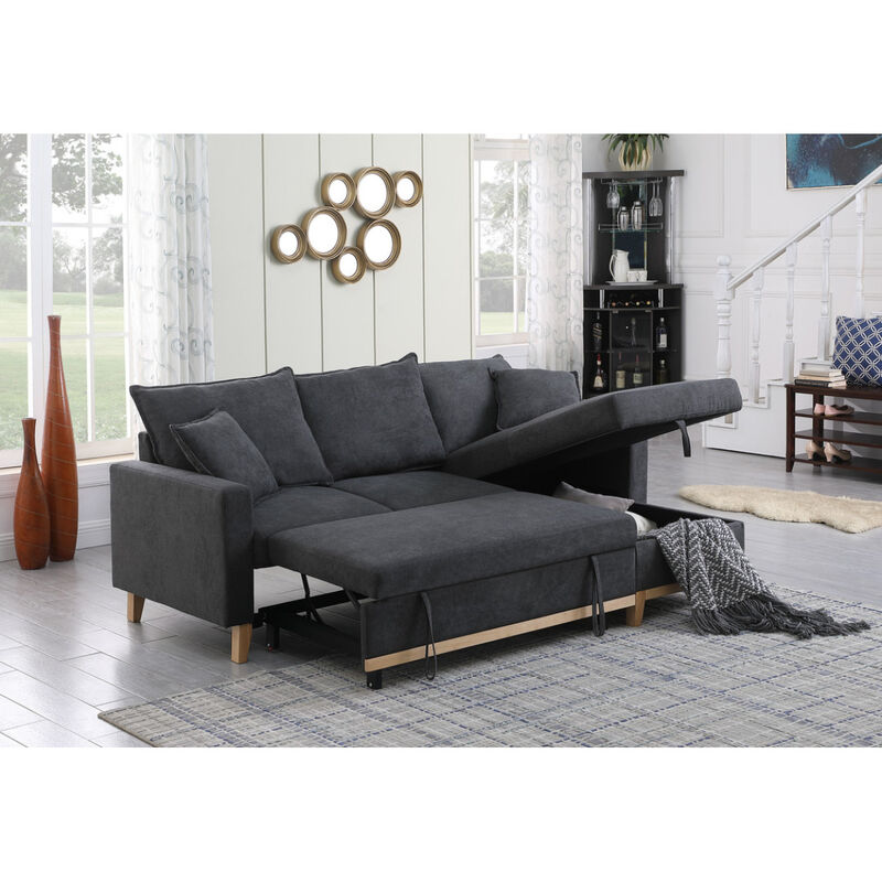 Colton Dark Gray Woven Reversible Sleeper Sectional Sofa With Storage Chaise