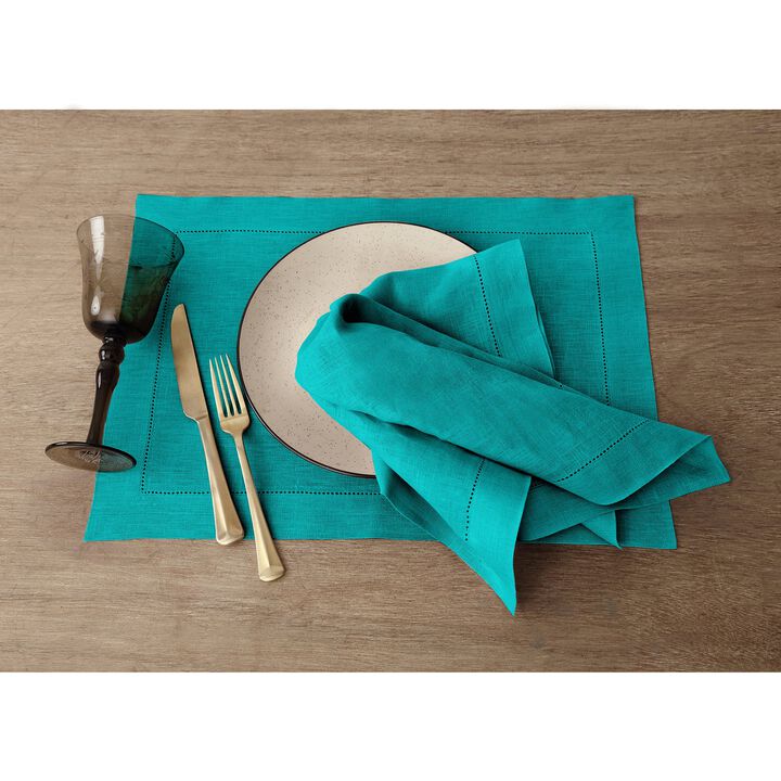Solino Home 100% Pure Linen Placemats Set of 4 - 14 x 19 Inch | Classic Hemstitch