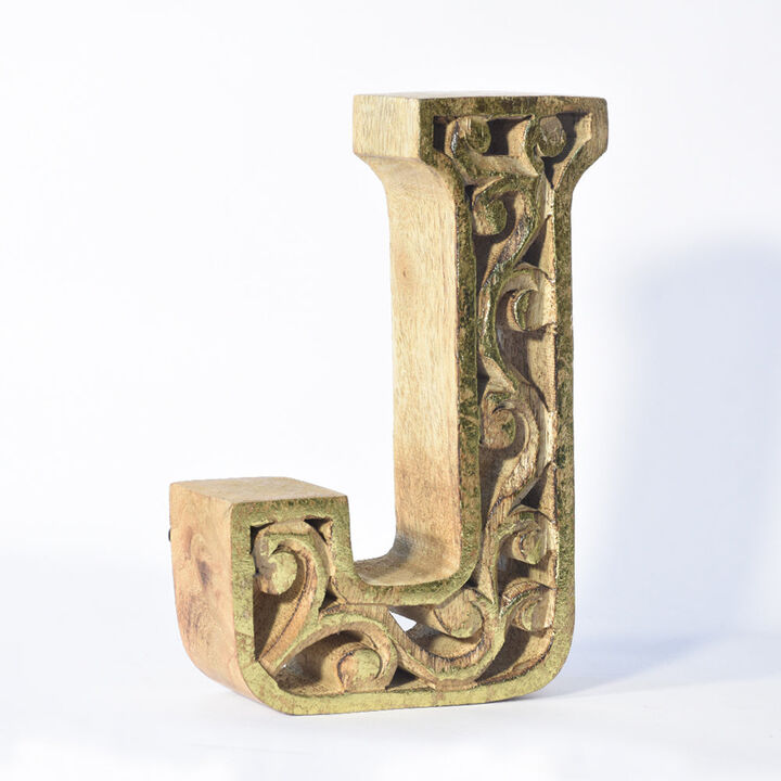 Vintage Natural Gold Handmade Eco-Friendly "J" Alphabet Letter Block For Wall Mount & Table Top Décor