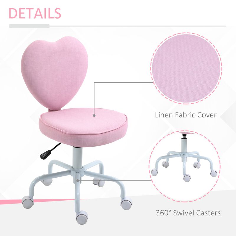 Love-Shaped Office Chair: Swivel Linen Fabric Seat for Girls/Women