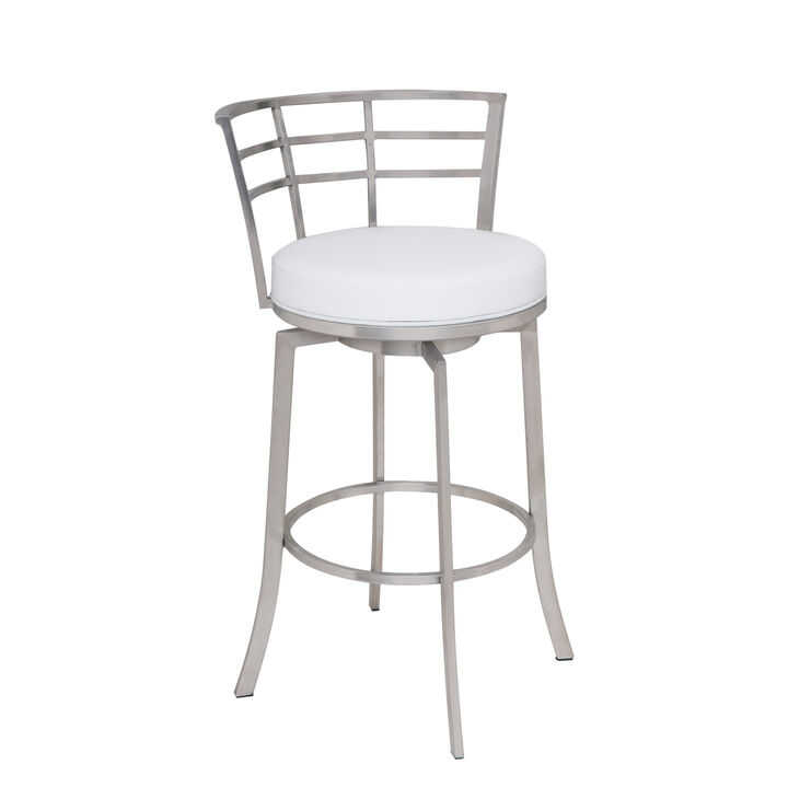 Viper  Counter Height Swivel Grey Faux Leather and Brushed Stainless Steel Bar Stool