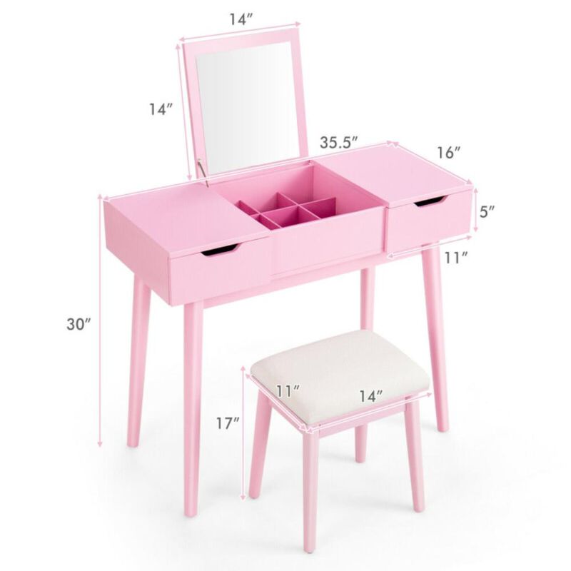 Hivvago Makeup Vanity Table Set with Flip Top Mirror and 2 Drawers-Pink