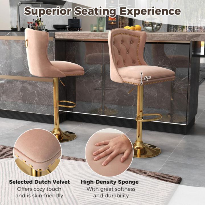 Hivvago Set of 2 Bar Chairs with Footrest  Electroplated Metal Base and Anti-Slip Ring