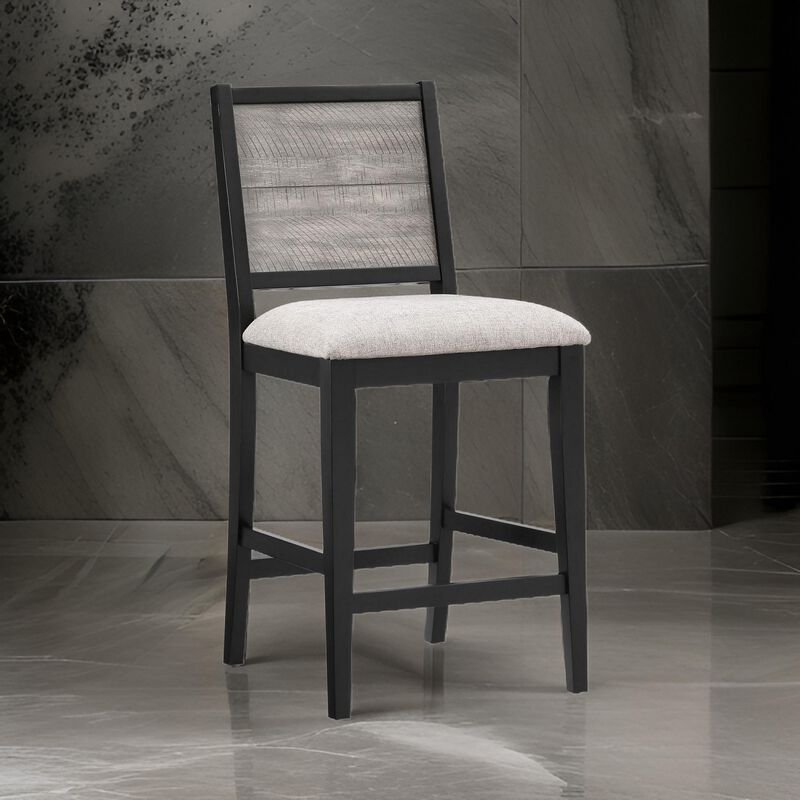 Elina 27 Inch Counter Height Chair, Set of 2, Plank Back, Gray Polyester - Benzara