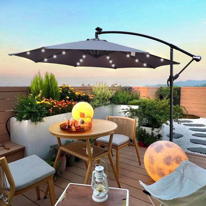 10 FT Outdoor Patio Umbrella Solar Powered LED Lighted Sun Shade Market Waterproof 8 Ribs