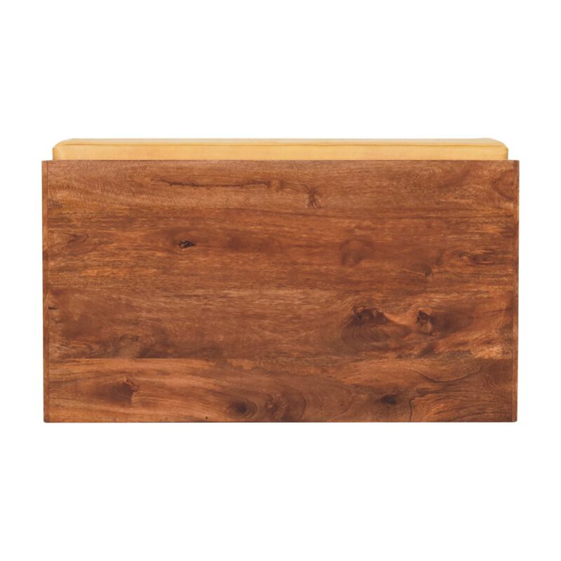 Artisan Furniture Solid Wood, Upholstered Buffalo Hide Pull out Honey Caramel Shoe Storage Bench