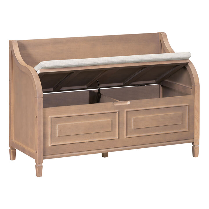 Gewnee Rustic Style Solid wood Entryway Multifunctional Storage Bench with Safety Hinge (Brown+ Beige)