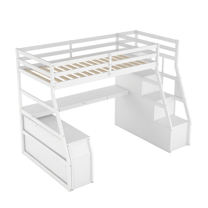 Twin Size Loft Bed With With 7 Drawers 2 Shelves And Desk