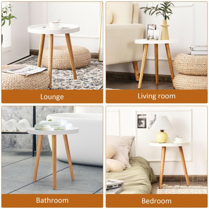Hivvago Round Side Sofa Coffee Table with Wooden Tray