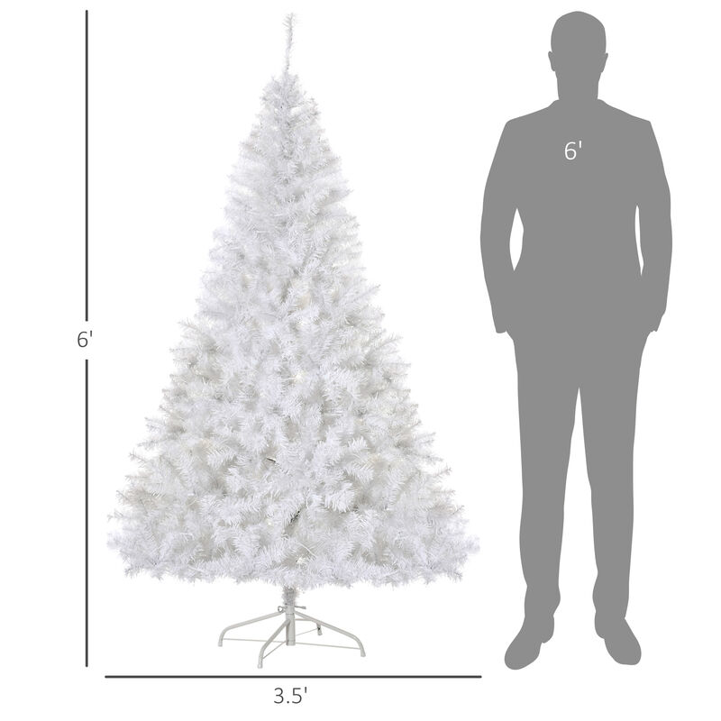 6' PVC Pre-lit Full Artificial Christmas Xmas Tree Metal Stand White