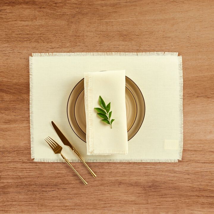 Solino Home 100% Pure Linen 14 x 19 Inch Placemats Set of 4 | Fringe
