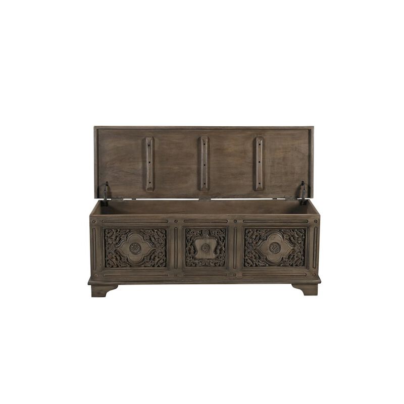 Taran Designs Grayson Carved Solid Wood Storage Ottoman
