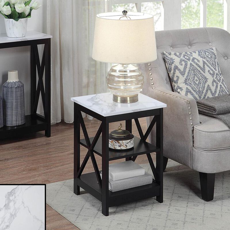 Convience Concept, Inc. Oxford End Table with Shelves White Faux Marble/Black