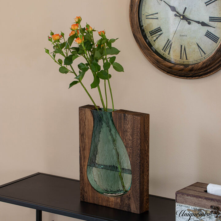 12-Inch Wood and Glass Inlay Vase