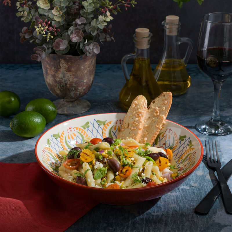 Laurie Gates California Designs Tierra 10.5 Inch Hand Painted Stoneware Pasta Bowl in Red
