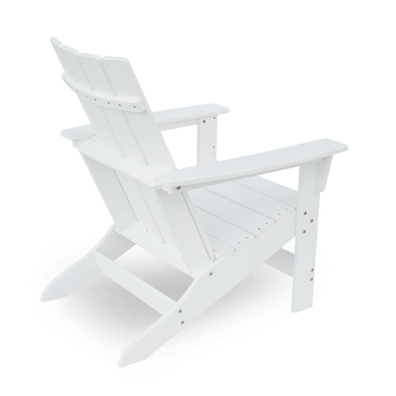 Elisa Outdoor Adirondack Chair, White Resin, Slat Panel Back and Seat - Benzara