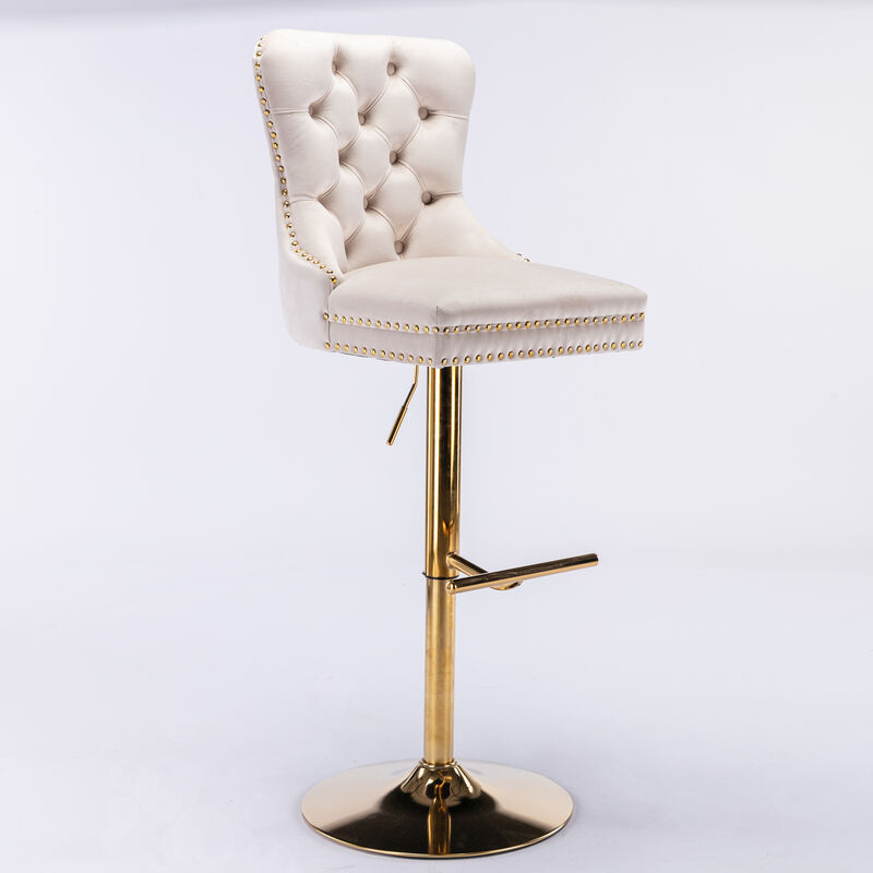 Thick Golden Swivel Velvet Barstools Adjusatble Seat Height From 27-35 Inch