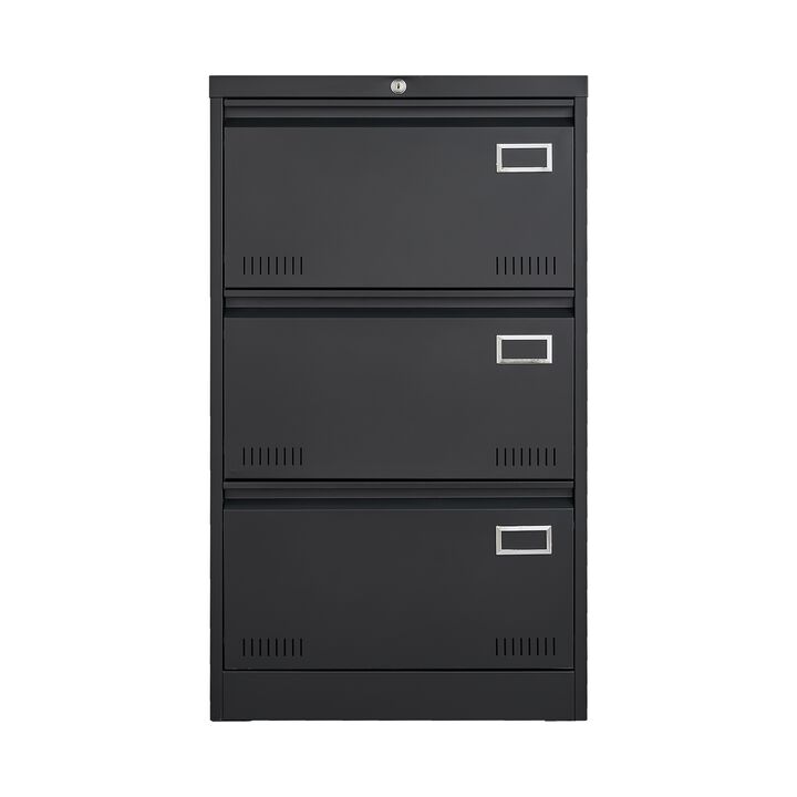 Filing Cabinet Lateral File Cabinet 3 Drawer, Blcak Locking Metal File Cabinets Three Drawer, Office Filing Cabinet with Lock Drawers for Home Office/Legal/Letter/A4/F4