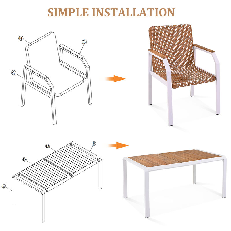 Merax 7 Pieces Patio Dining Table Chairs Outdoor Dining Set