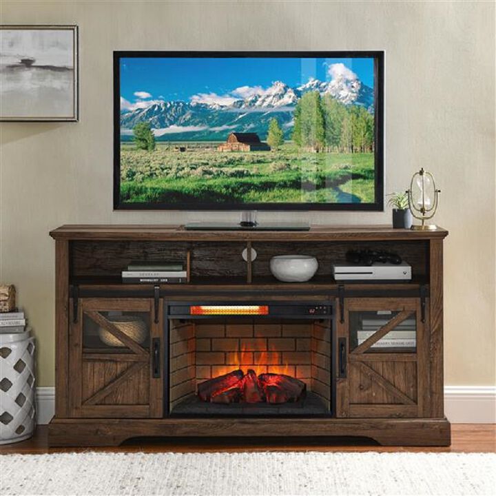 Wood Log Infrared Quartz Heater Fireplace Insert with Brick Interior