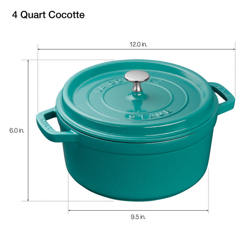 Staub Cast Iron Round Cocotte, Dutch Oven, 4-quart, serves 3-4, Made in France, White