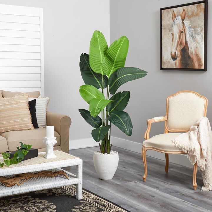 Hivvago 5.5 Feet Travelers Palm Artificial Tree in White Planter