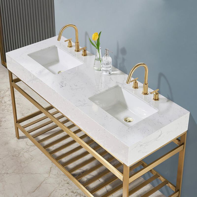 Altair 60 Double Stainless Steel Vanity Console in Brushed Gold without Mirror