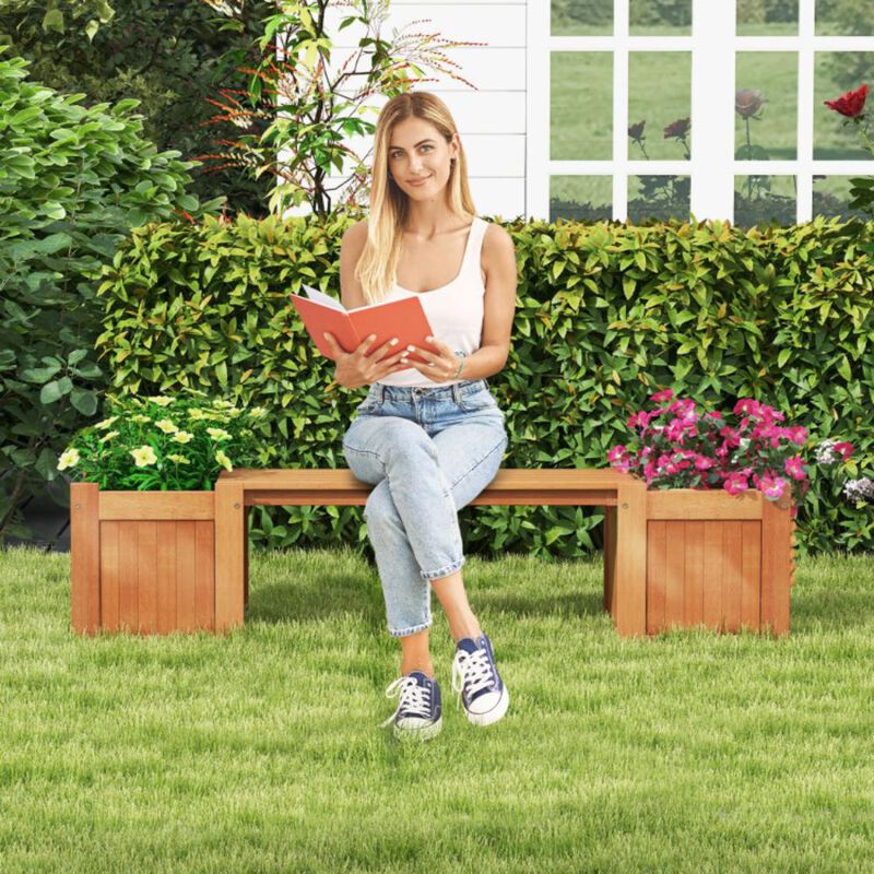 Hivvago Wood Planter Box with Bench for Garden Yard Balcony
