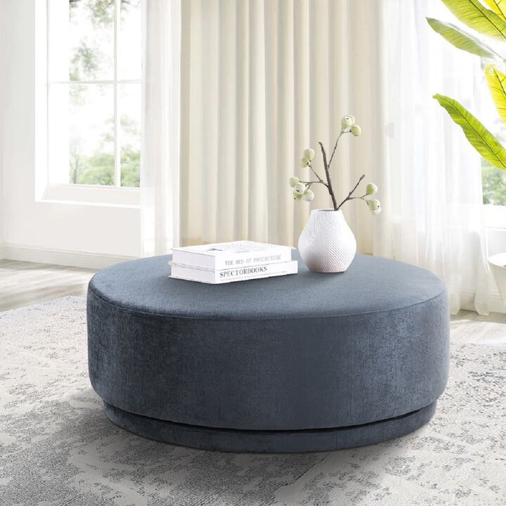 Pasargad Home Cielo Style Swivel Base Round Ottoman, Blue
