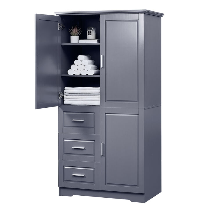 Tall And Wide Storage Cabinet With Doors For Bathroom/Office, Three Drawers