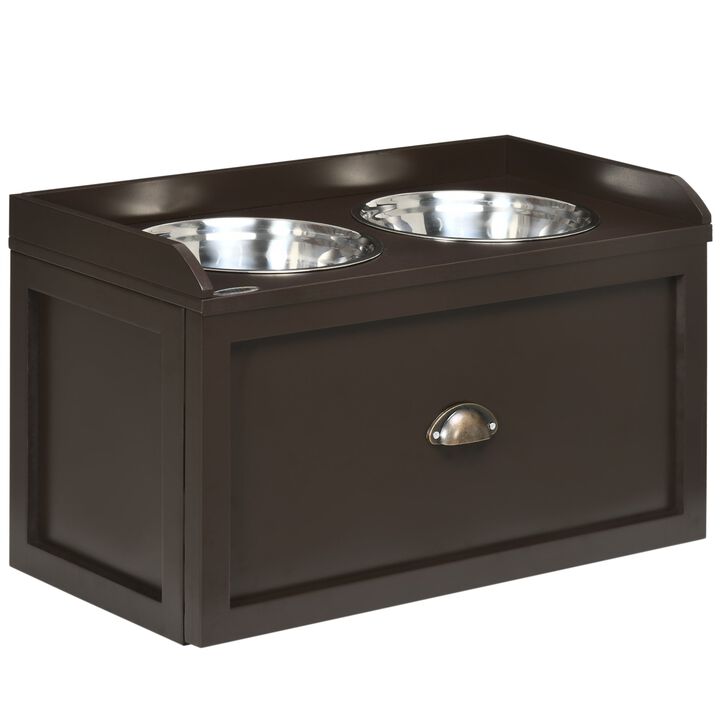 Brown Pet Feeder: Large Elevated Dog Bowls with 21L Storage Drawer