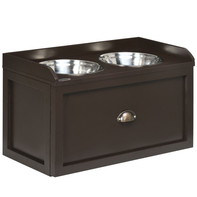 Brown Pet Feeder: Large Elevated Dog Bowls with 21L Storage Drawer