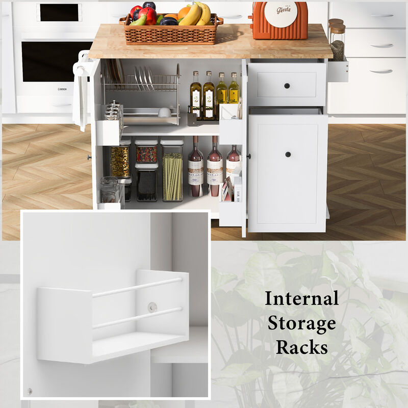 Streamdale Rolling Kitchen Island Cart with Drop Leaf & Storage