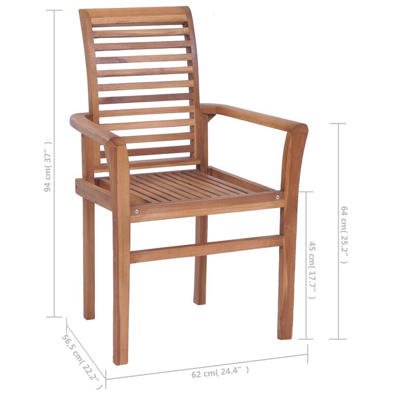 Outdoor Dining Set of 4, Slatted Teak Wood, Dark Gray Polyester - Benzara
