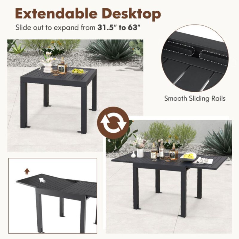 Hivvago Outdoor Dining Table Set with Extendable Aluminum Table and 4 Stackable Chairs