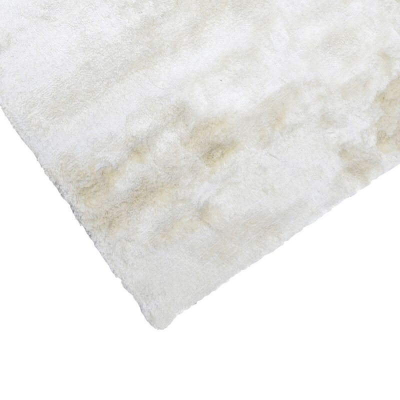 Vittorio 8 x 10 Handwoven Shag Area Rug, Polyester Cotton, Solid Ivory - Benzara