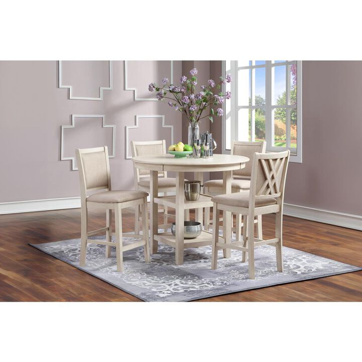 New Classic Furniture Amy 5-Piece Wood Round Counter Set with 4 Chairs in Bisque Beige
