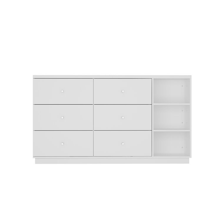 FUFU&GAGA White and Marble Pattern Storage Cabinet with Drawers and Shelves, P2 PB & Melamine Construction (63" W x 23.6" H x 35.4" D), White