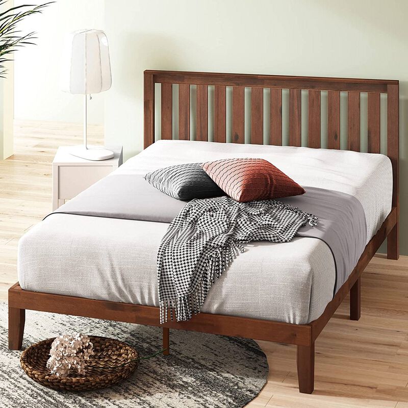 Hivvago King size Solid Wood Platform Bed Frame with Headboard in Espresso Finish