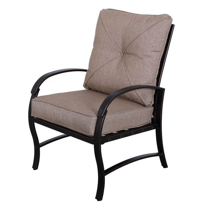 Vale Outdoor Dining Chair Set of 2, Dacron Wrap, Black Aluminum, Beige