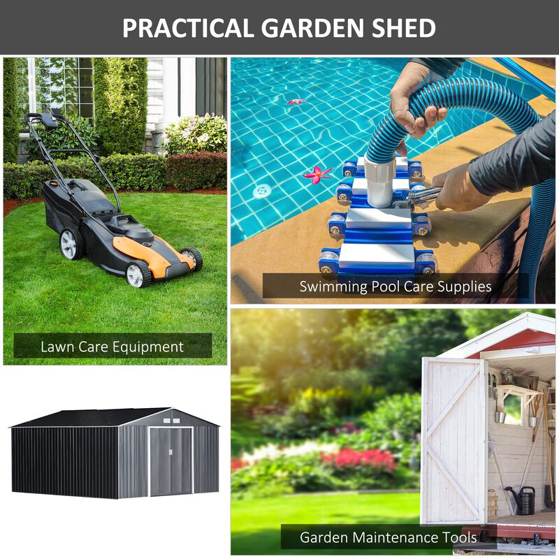 Dark Gray Garden Vault: 13'x11' Metal Shed with Sliding Doors & Vents