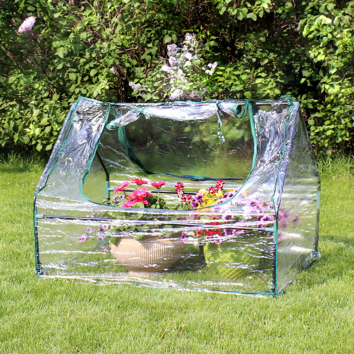 Sunnydaze 4 x 3 ft Iron PVC Panel Mini Greenhouse with 2 Doors - Clear