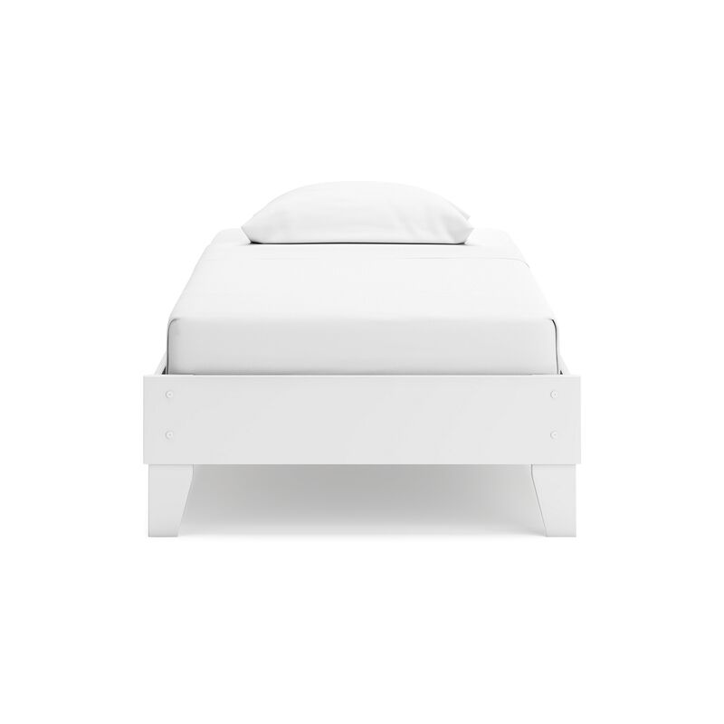 Alli Twin Size Platform Bed, Modern Matte White Wood, Low Profile Legs - Benzara