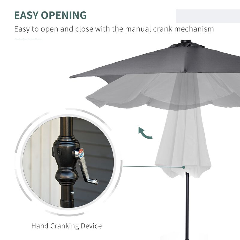 Dark Gray Sun Shield: 9x7 ft Patio Umbrella with LED Lights